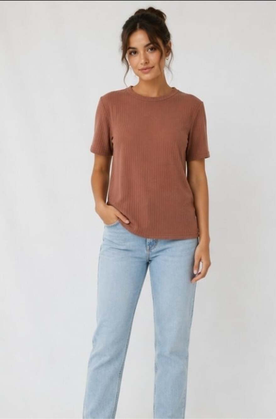 Hello Nite LA Blouse Top Tshirt Burlwood Small $60 Stretch NWT New T30 Soft